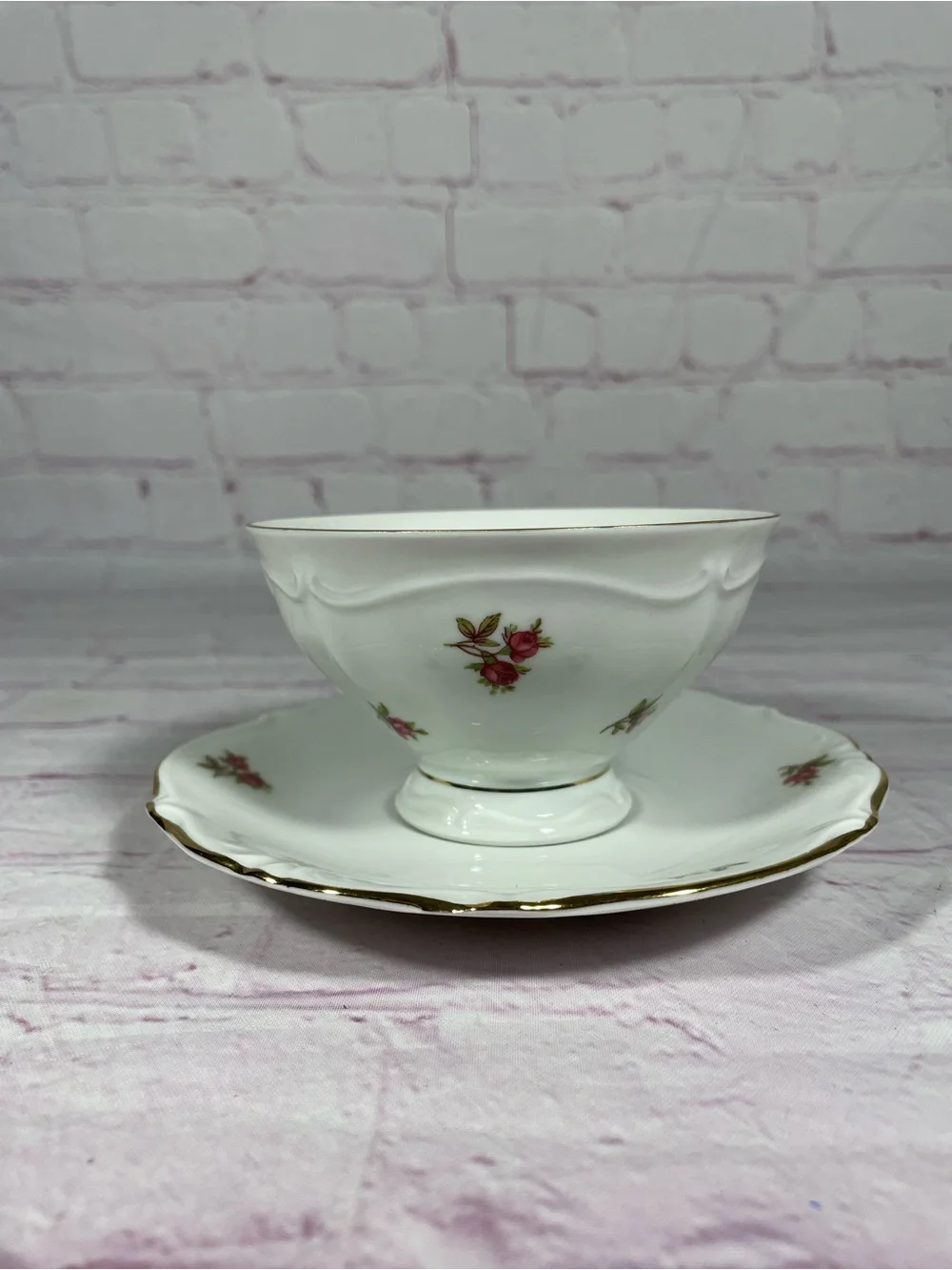 Vintage Winterling Rosebud Bavaria Western Germany Footed Teacup and Saucer Set